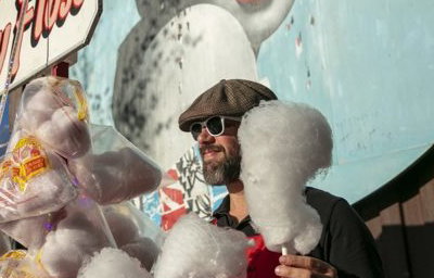 candy floss events server and stall at Down by the river