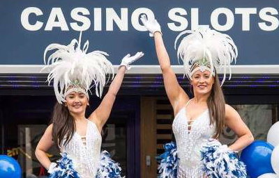 Navy and White Showgirl Stiltwalkers