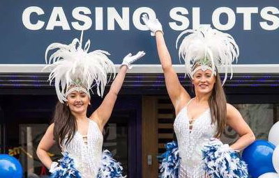 Navy and White Showgirl Stiltwalkers