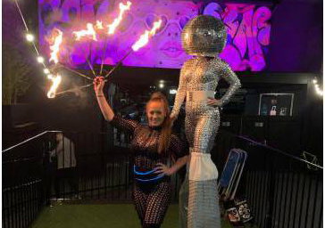 Fire Eater and Mirrorball stilt walker