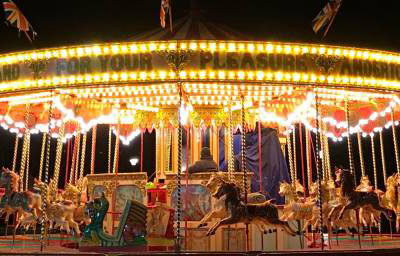 Carnival Fun Fairs Golden Carousel Nightime