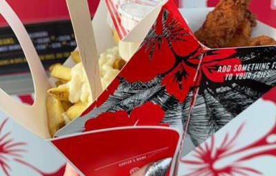 Surf N Fries packaging - all in one hand
