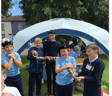 Some scouts meeting the animals