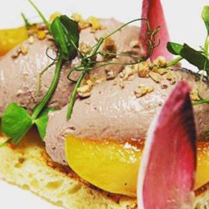chicken liver parfait on toasted sourdough with caramelised apple 