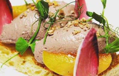 chicken liver parfait on toasted sourdough with caramelised apple