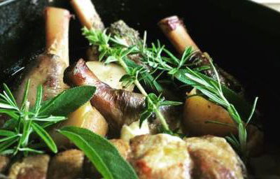 lamb hotpot with garden herbs and vegetables 