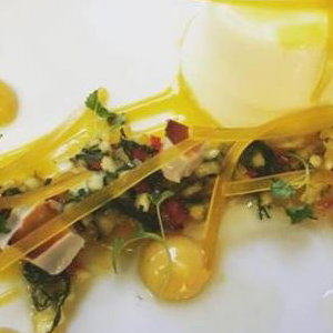 Lychee panna cotta with mango and passionfruit salsa 
