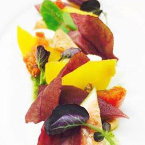 Fresh fig and goat cheese salad with beetroot and ginger bread 