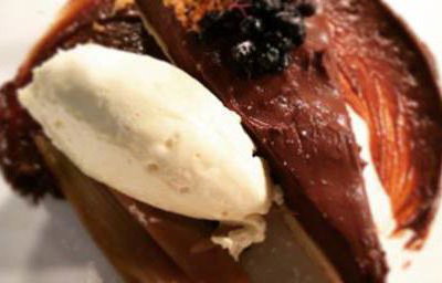 salted chocolate tart with clotted cream and hazelnut granola 