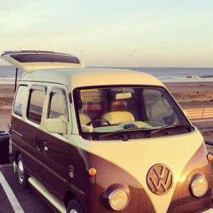 Van at sea front