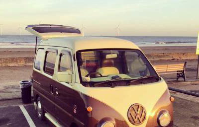 Van at sea front