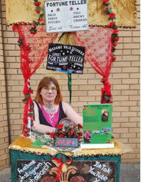 Traditionally decorated reading booth with no dress theme (work party)