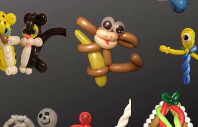 A few balloon creations made at a party.
