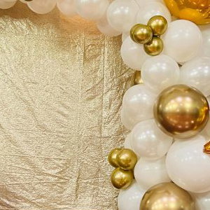 White and gold balloon garland