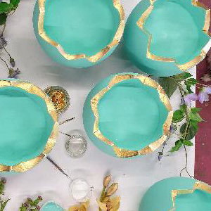 Gold leaf edged Easter egg decor 