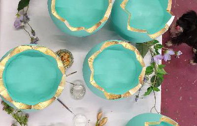 Gold leaf edged Easter egg decor 