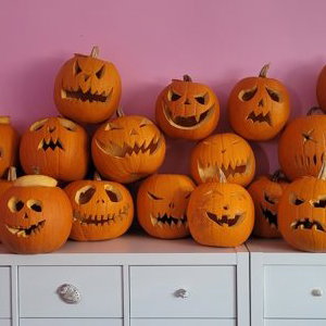Carved pumpkins for a halloween party
