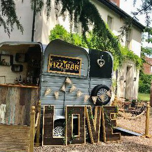 Vintage Horse Box Bar wedding set up 