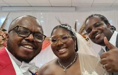 With a happy and lovely couple