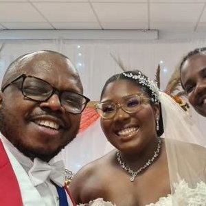With a happy and lovely couple