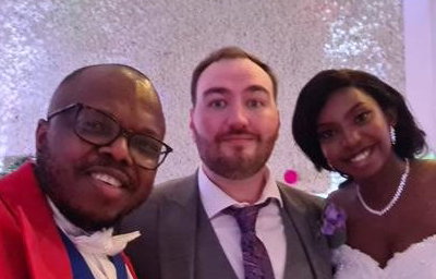 With a happy and lovely couple