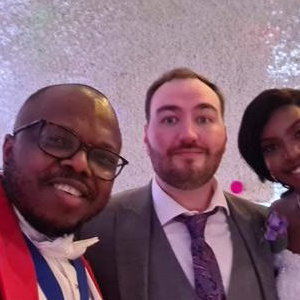 With a happy and lovely couple