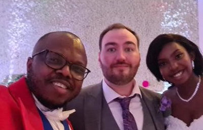 With a happy and lovely couple