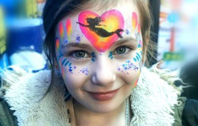 Bright colour Mermaid Face paint with glitter