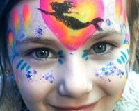 Bright colour Mermaid Face paint with glitter