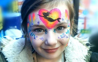 Bright colour Mermaid Face paint with glitter
