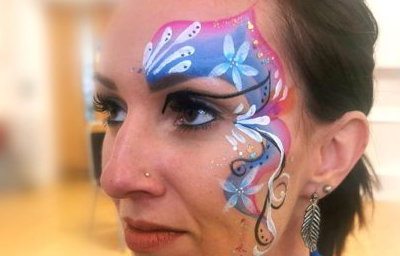 Eye Face Paint Flower Teardrop swirl  Pink and Blue