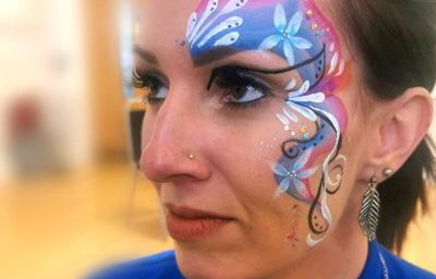 Eye Face Paint Flower Teardrop swirl Pink and Blue