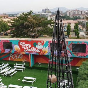 Merry Christmas container for recreational space