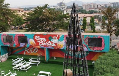 Merry Christmas container for recreational space