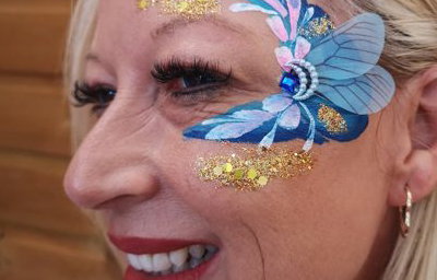 Adult facepaint with handmade bling