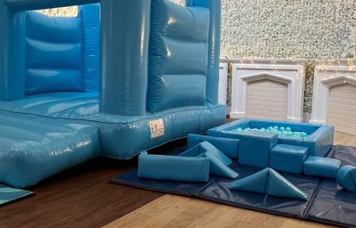 Indoor Pastel Blue Bouncy Castle and Soft Play Package