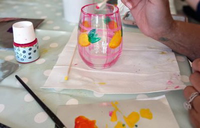 The Crafty Hen glass painting team group workshop