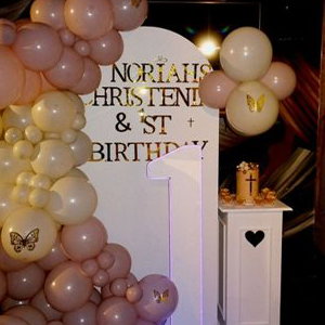Elegant christening balloon decor