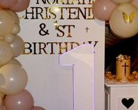 Elegant christening balloon decor