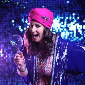Fun Fortune Teller mingles through crowds with lighthearted insights, leaving guests laughing.