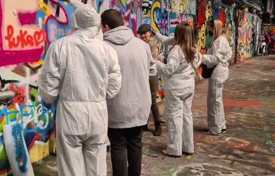 Graffiti team building at Leake street London with cockney green.jpeg