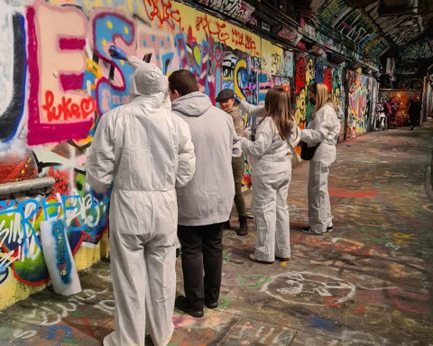 Graffiti team building at Leake street London with cockney green.jpeg